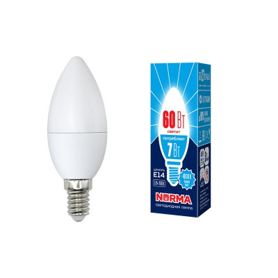 Лампа светодиодная LED-C37-7W/NW/E14/FR/NR Norma 7Вт матовая 4000К тепл. бел. E14 (упак. картон) Volpe UL-00003795