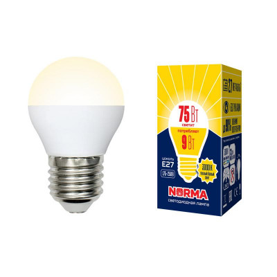 Лампа светодиодная LED-G45-9W/WW/E27/FR/NR Norma 9Вт матовая E27 (упак. картон) Volpe UL-00003829
