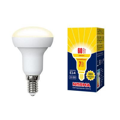 Лампа светодиодная LED-R50-7W/WW/E14/FR/NR Norma 7Вт матовая E14 (упак. картон) Volpe UL-00003845