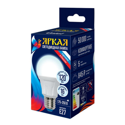 Лампа светодиодная LED-A60 16W/4000K/E27 /FR PLP01WH Яркая 16Вт матовая 4000К нейтр. бел. E27 (упак. картон) Uniel UL-00005034