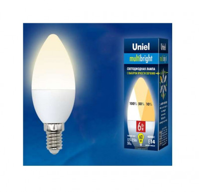 Лампа светодиодная LED-C37-6W/WW/E14/FR/MB PLM11WH Multibright 6Вт свеча матовая 3000К тепл. бел. E14 100-50-10 (упак. картон) Uniel UL-00002373