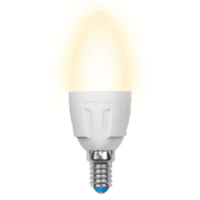 Лампа светодиодная LED-C37 7W/WW/E14/FR PLP01WH Яркая 7Вт свеча матовая 3000К тепл. бел. E14 (упак. картон) Uniel UL-00002413