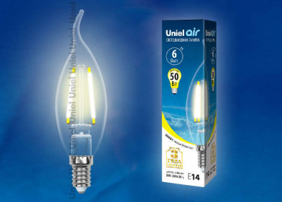 Лампа светодиодная LED-CW35-6Вт/WW/E14/CL GLA01TR прозр. Uniel UL-00002199