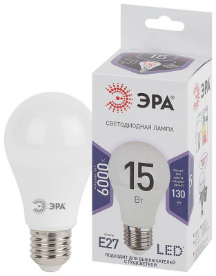 Лампа светодиодная A60-15W-860-E27 грушевидная 1200лм ЭРА Б0031396