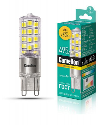 Лампа светодиодная LED6-G9-NF/830/G9 6Вт 220В Camelion 13706