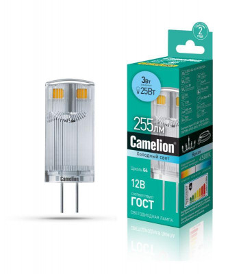 Лампа светодиодная LED3-G4-JC-NF/845/G4 3Вт 12В AC/DC Camelion 13701