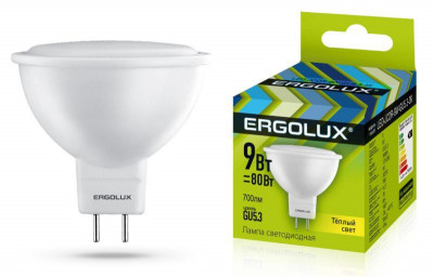 Лампа светодиодная LED-JCDR-9W-GU5.3-3K 9Вт JCDR рефлектор 3000К тепл. бел. GU5.3 180-240В Ergolux 13624