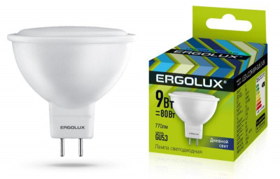 Лампа светодиодная LED-JCDR-9W-GU5.3-6K 9Вт JCDR рефлектор 6500К холод. бел. GU5.3 180-240В Ergolux 13626