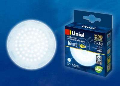 Лампа светодиодная LED-GX53-16W/6500K/GX53/FR PLZ01WH 16Вт матовая 6500К холод. бел. GX53 (упак. картон) Uniel UL-00005315