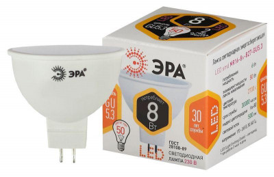 Лампа светодиодная STD LED MR16-8W-827-GU5.3 GU5.3 8Вт софит тепл. бел. Эра Б0057002