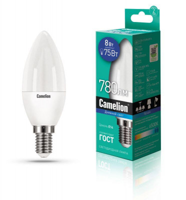 Лампа светодиодная LED8-C35/865/E14 8Вт 220В Camelion 13370