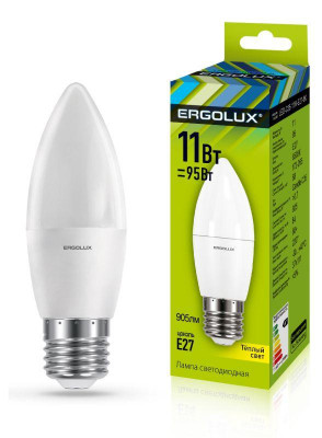Лампа светодиодная LED-C35-11W-E27-3K 11Вт свеча 3000К тепл. бел. E27 180-240В Ergolux 13621
