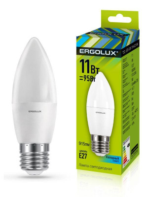 Лампа светодиодная LED-C35-11W-E27-4K 11Вт свеча 4500К бел. E27 180-240В Ergolux 13622