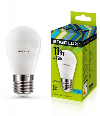 Лампа светодиодная LED-G45-11W-E27-4K Шар 11Вт E27 4500К 172-265В Ergolux 13631