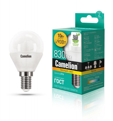 Лампа светодиодная LED10-G45/830/E14 10Вт 220В Camelion 13565