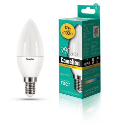 Лампа светодиодная LED12-C35/830/E14 12Вт 220В Camelion 13687