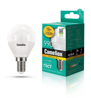 Лампа светодиодная LED12-G45/830/E14 12Вт 220В Camelion 13693