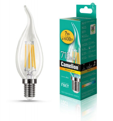 Лампа светодиодная филаментная LED7-CW35-FL/830/E14 7Вт 220В Camelion 13454