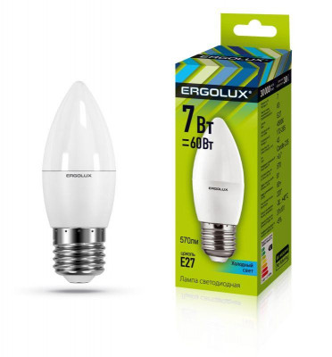Лампа светодиодная LED-C35-7W-E27-4K Свеча 7Вт E27 4500К 172-265В Ergolux 13298