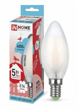 Лампа светодиодная LED-СВЕЧА-deco 5Вт свеча матовая 4000К нейтр. бел. E14 450лм 210-240В IN HOME 4690612006765