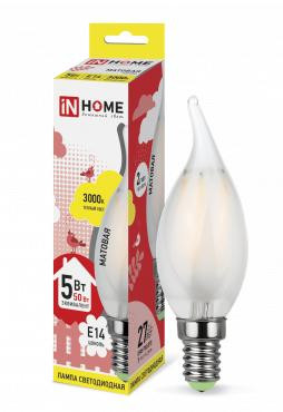 Лампа светодиодная LED-СВЕЧА НА ВЕТРУ-deco 5Вт свеча на ветру матовая 3000К тепл. бел. E14 450лм 230В IN HOME 4690612006796