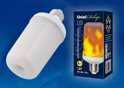 Лампа светодиодная LED-L60-6W-FLAME-E27-FR PLD01WH 6Вт матовая E27 декоративная (упак. картон) Uniel UL-00003360