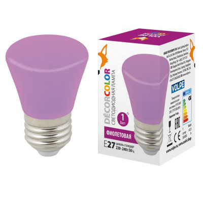 Лампа светодиодная LED-D45-1W/PURPLE/E27/FR/С BELL Колокольчик 1Вт матовая фиолет. E27 декоративная (упак. картон) Volpe UL-00005644