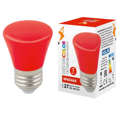 Лампа светодиодная LED-D45-1W/RED/E27/FR/С BELL Колокольчик 1Вт матовая красн. E27 декоративная (упак. картон) Volpe UL-00005638