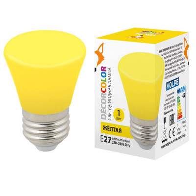 Лампа светодиодная LED-D45-1W/YELLOW/E27/FR/С BELL Колокольчик 1Вт матовая желт. E27 декоративная (упак. картон) Volpe UL-00005641