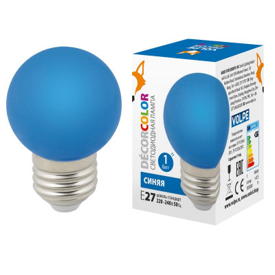 Лампа светодиодная LED-G45-1W/BLUE/E27/FR/С 1Вт шар матовая син. E27 декоративная (упак. картон) Volpe UL-00005647