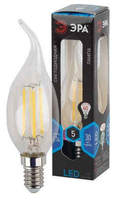 Лампа светодиодная филаментная F-LED BXS-5W-840-E14 5Вт свеча на ветру 4000К нейтр. бел. E14 545лм 170-265В Эра Б0019005