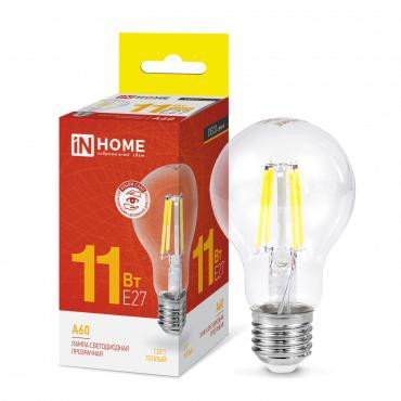 Лампа светодиодная LED-A60-deco 11Вт грушевидная прозрачная 3000К тепл. бел. E27 1160лм 230В IN HOME 4690612026121