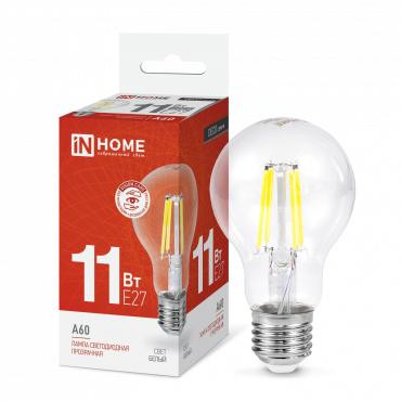 Лампа светодиодная LED-A60-deco 11Вт грушевидная прозрачная 4000К нейтр. бел. E27 1160лм 230В IN HOME 4690612026145