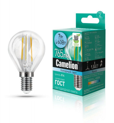 Лампа светодиодная филаментная LED7-G45-FL/845/E14 7Вт 220В Camelion 13458