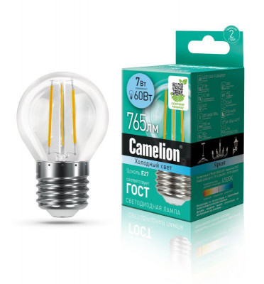 Лампа светодиодная филаментная LED7-G45-FL/845/E27 7Вт 220В Camelion 13459