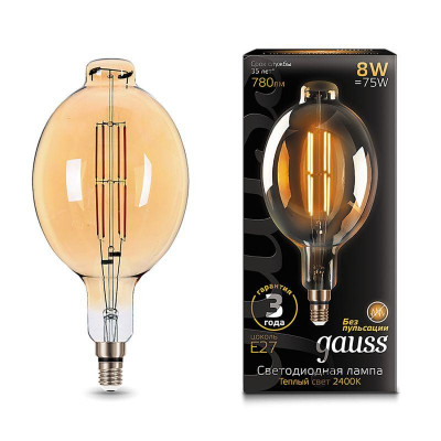 Лампа светодиодная филаментная Black Filament 8Вт BT180 золотая 2400К тепл. бел. E27 780лм GAUSS 151802008
