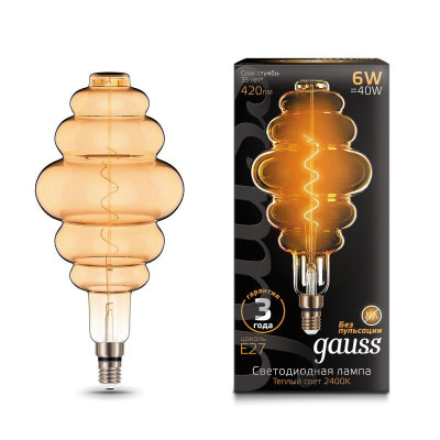Лампа светодиодная филаментная Black Filament 6Вт Honeycomb золотая 2400К тепл. бел. E27 420лм GAUSS 158802006