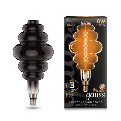Лампа светодиодная филаментная Black Filament 8Вт Honeycomb тонированная 2700К тепл. бел. E27 380лм GAUSS 159802008