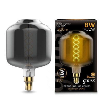 Лампа светодиодная филаментная Black Filament 8Вт DL180 тонированная 2400К тепл. бел. E27 300лм GAUSS 164802008