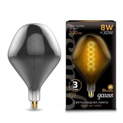 Лампа светодиодная филаментная Black Filament 8Вт SD160 тонированная 2400К тепл. бел. E27 300лм GAUSS 163802008