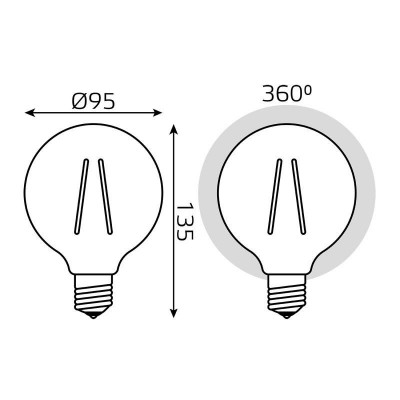 Лампа светодиодная филаментная Black Filament 8Вт G95 шар золотая 2400К тепл. бел. E27 740лм GAUSS 105802008