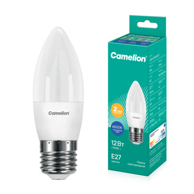 Лампа светодиодная LED12-C35/865/E27 12Вт свеча матовая 6500К холод. бел. E27 150-265В Camelion 13692
