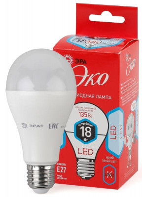 Лампа светодиодная ECO LED A65-18W-840-E27 ЭРА Б0031708