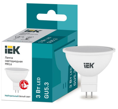 Лампа светодиодная ECO MR16 3Вт 4000К бел. GU5.3 270лм 230-240В IEK LLE-MR16-3-230-40-GU5