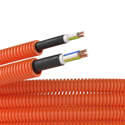Труба гофрированная ПНД гибкая d16мм с кабелем ВВГнг(А)-LS 2.5х3 РЭК ГОСТ+ оранж. (уп.50м) DKC 7S91650