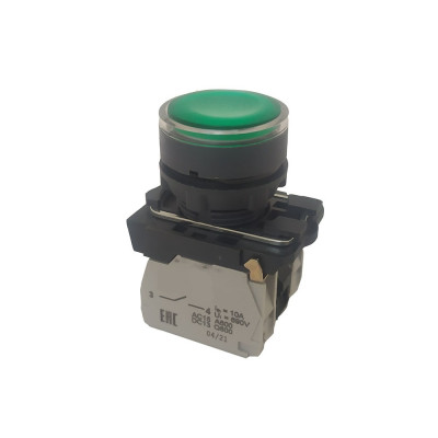 Кнопка КМЕ4111мЛ-220В-зеленый-1но+1нз-цилиндр-индикатор-IP40 КЭАЗ 280751