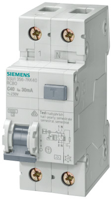Выключатель диф. тока 1п C 40 16А 30мА тип AC 1+N-P 6кА Siemens 5SU13561KK40
