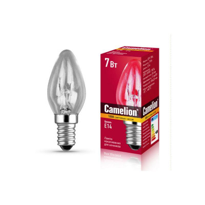 Лампа электрич. накаливания для ночников 7/P/CL/E14 220В 7Вт Е14 прозрач. Camelion 13912