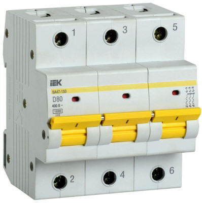 Выключатель автоматический модульный 3п D 80А 15кА ВА47-150 KARAT IEK MVA50-3-080-D
