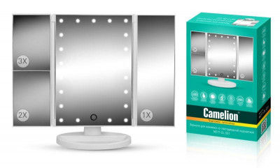 Зеркало M217-DL C01 с LED подсветкой 1x/2x/3x увеличение дневной свет 5Вт 4хLR03/USB бел. Camelion 14005
